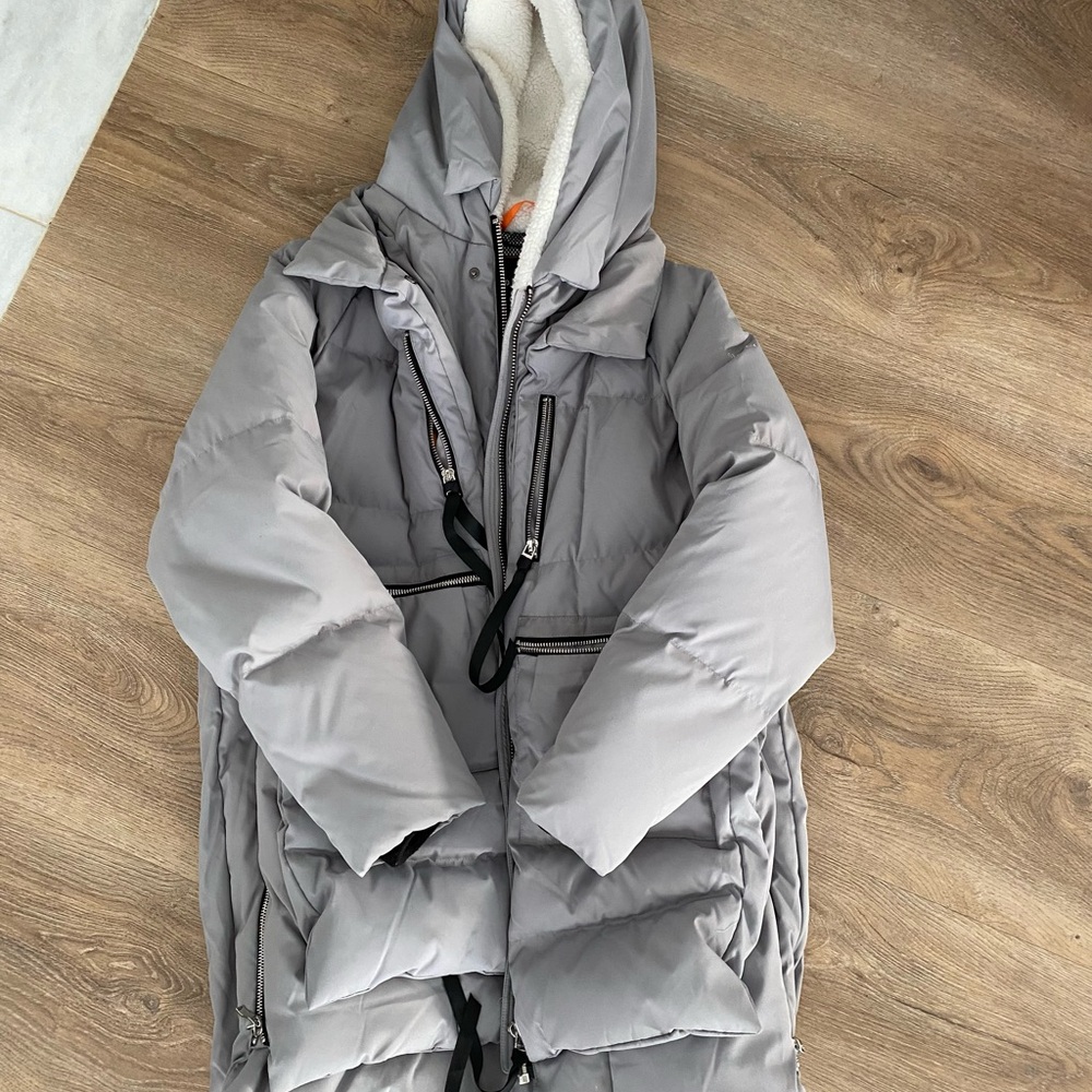 Gray Hooded Puffer Coat